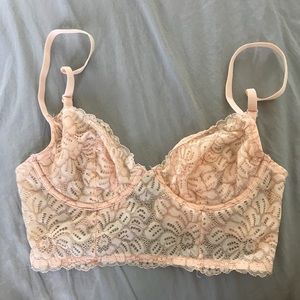 Peach long line lace bralette